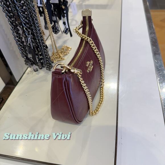 NWT Coach Teri Mini Crossbody Bag Quilting CDP30 Dark Wine Shiny Smooth Leather - Picture 3 of 9